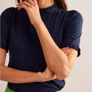 Boden Navy Ruffle Sleeve Tee